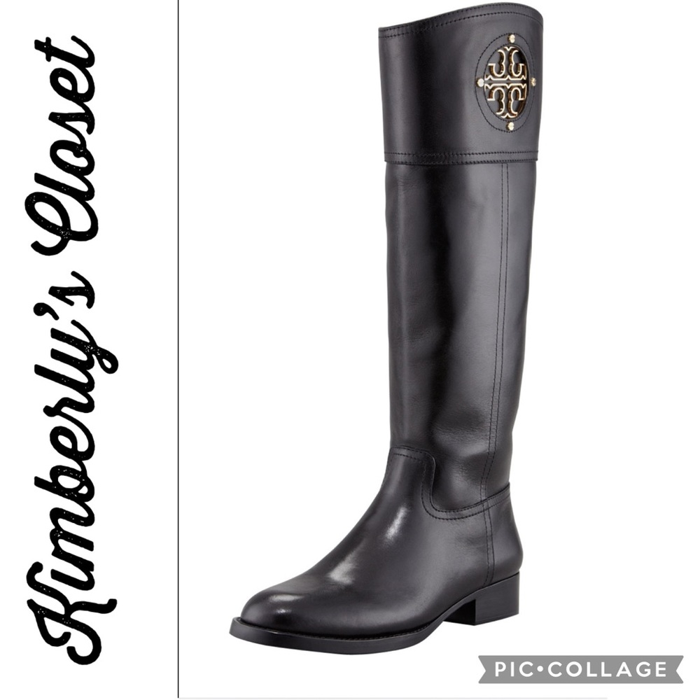 💕TORY BURCH💕 KIERNAN RIDING BOOTS IN BLACK CALF LEATHER w/ GOLD HARDWARE